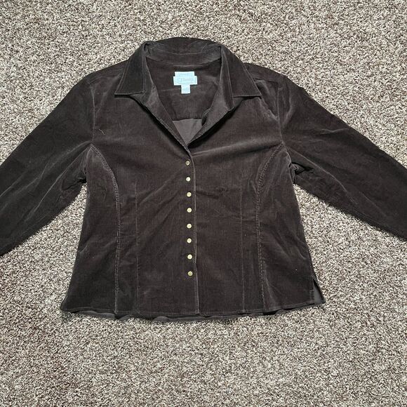 Tops - CJ Banks 1X  Jacket Brown Stretch Metal Button Shacket